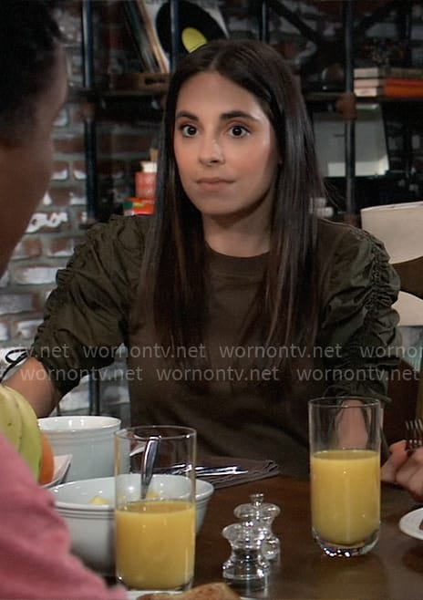 Molly’s green puff sleeve top on General Hospital
