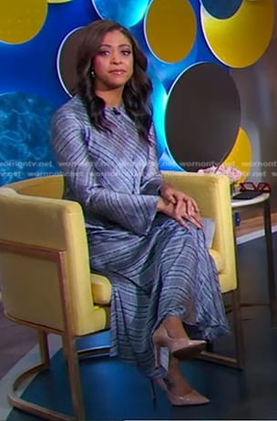 Morgan’s blue plaid midi dress on Good Morning America