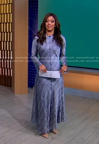 Morgan’s blue plaid midi dress on Good Morning America