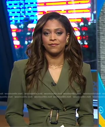 Morgan’s olive green belted blazer on Good Morning America