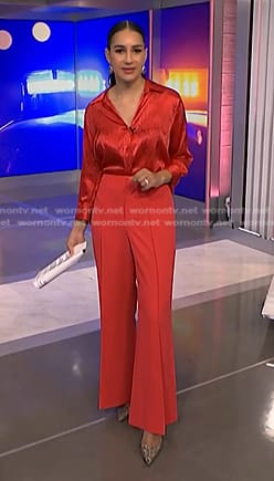 Morgan’s red chain print shirt and wide-leg pants on NBC News Daily