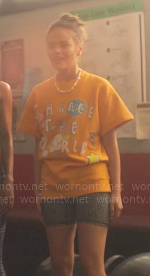 Mouse’s orange Change the World sweatshirt on Pretty Little Liars Original Sin