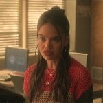 Mouse’s colorblock sweater and orange printed mini skirt on Pretty Little Liars Original Sin