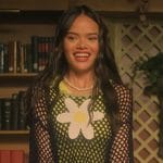 Mouse’s daisy crochet sweater and printed mini skirt on Pretty Little Liars Original Sin