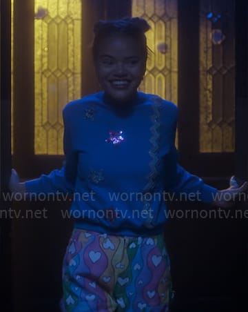 Mouse’s rainbow heart pants on Pretty Little Liars Summer School