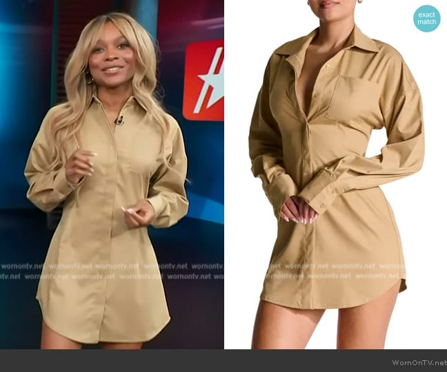 Naked Wardrobe Long Sleeve Corset Mini Shirtdress worn by Zuri Hall on Access Hollywood