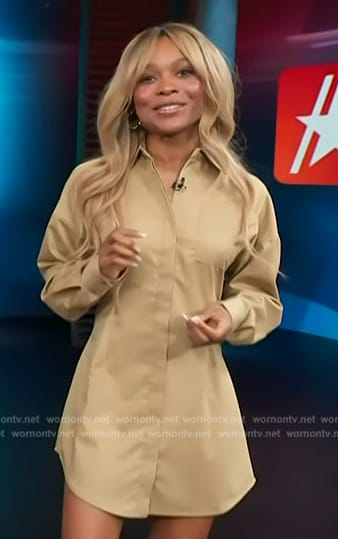 Zuri’s khaki long sleeve mini dress on Access Hollywood
