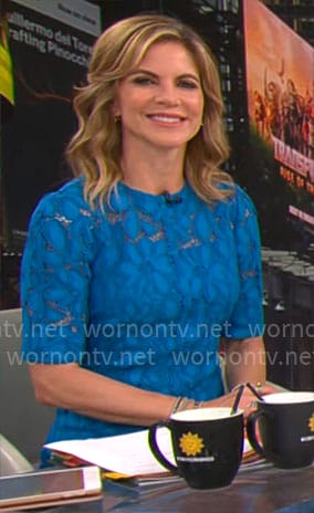 Natalie Morales’ blue lace dress on CBS Mornings