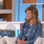 Natalie’s black and blue floral dress and denim jacket on The Talk