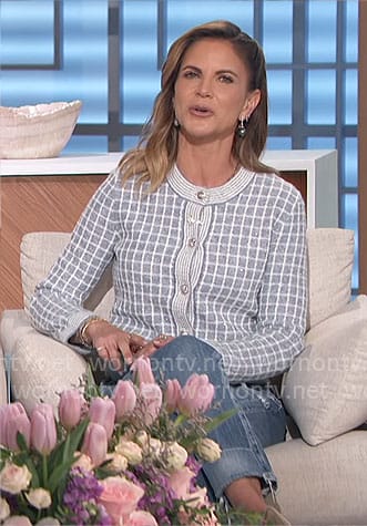 Natalie’s sequin checked cardigan on The Talk