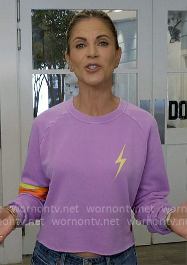 Natalie’s purple lightning bolt sweatshirt on The Talk