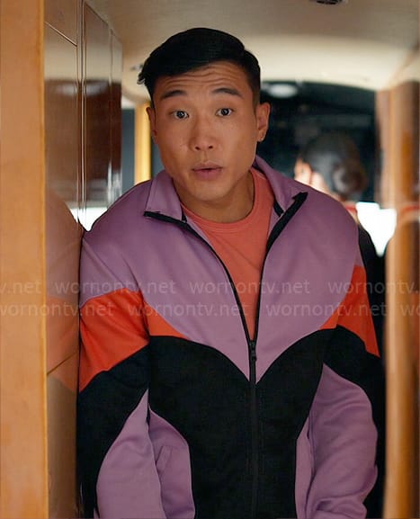 Nicholas’ purple track suit on Loot