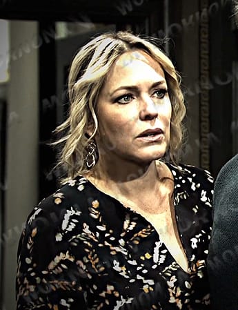 Nicole’s black printed mini dress on Days of our Lives