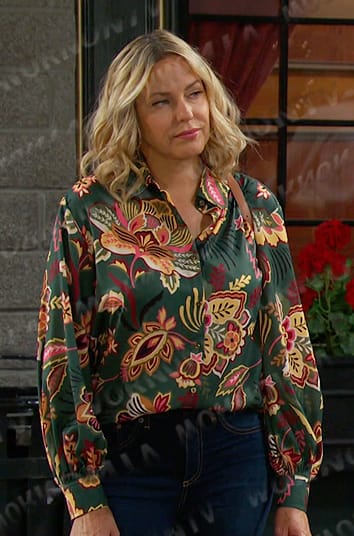 Nicole’s green floral blouse on Days of our Lives
