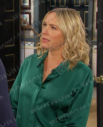 Nicole’s green grommet collar blouse on Days of our Lives