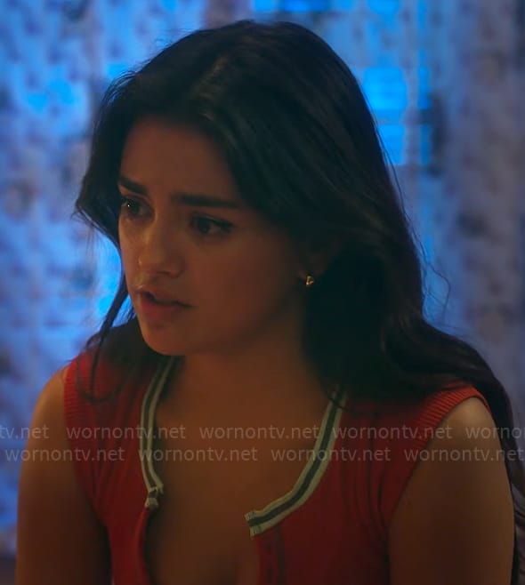 Noa’s red stripe trim top on Pretty Little Liars Original Sin