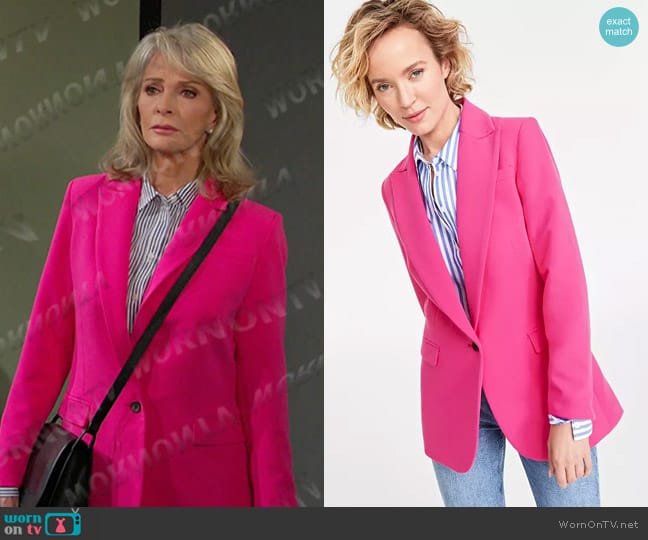 On 34th Solid One-Button Boyfriend Blazer in Fuchsia worn by Marlena Evans (Deidre Hall) on Days of our Lives