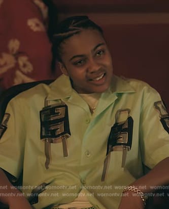Brittany’s green padlock print shirt on The Chi