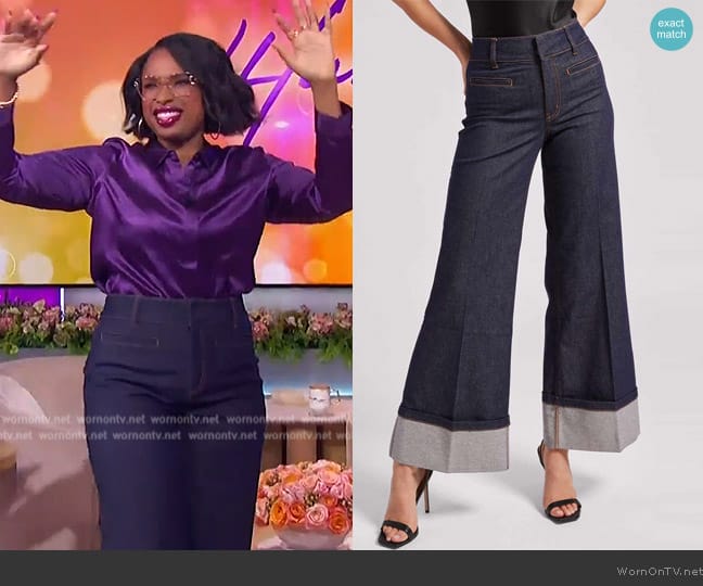 Generation Love Raquel Sheen Denim Pants worn by Jennifer Hudson on The Jennifer Hudson Show