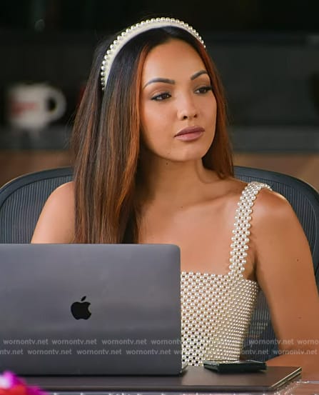 Lauren’s pearl embellished top on Selling the OC