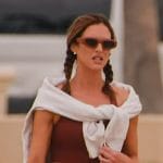 Polly’s brown crop top and biker shorts on Selling the OC