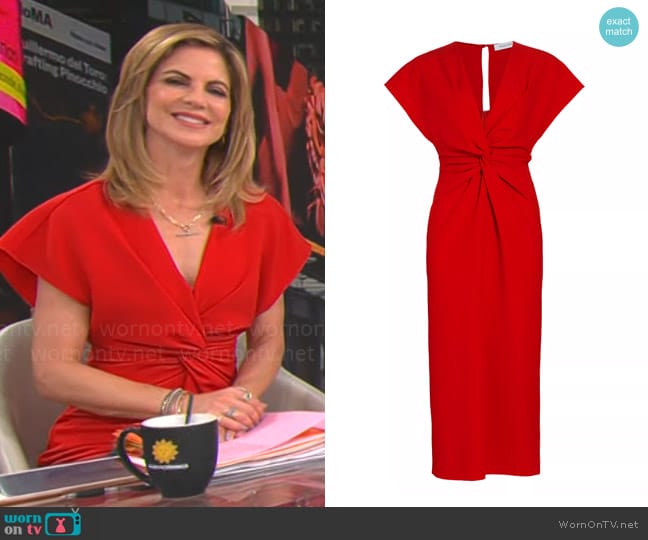 Prabal Gurung Stretch Crepe Twist-Front Midi-Dress worn by Natalie Morales on CBS Mornings