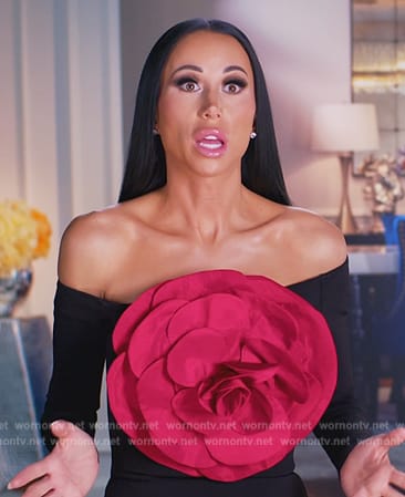 Rachel’s floral applique confessional dress on The Real Housewives of New Jersey