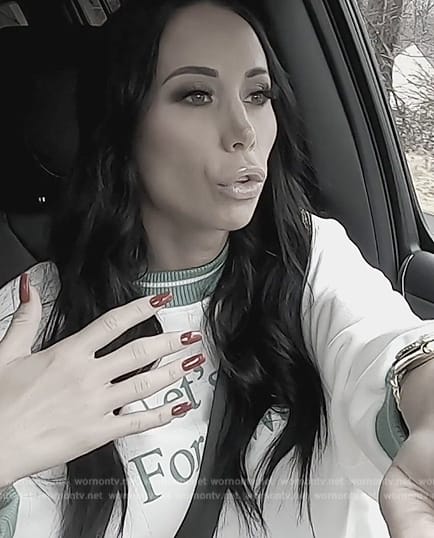 Rachel’s printed sweatshirt on The Real Housewives of New Jersey