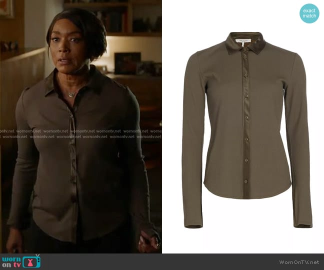 Rag & Bone Ribbed Mix Media Button Down in Olive Night worn by Athena Grant (Angela Bassett) on 9-1-1