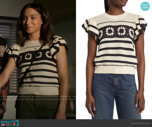 Rails Penelope Short Sleeve Open Stitch Sweater worn by May Grant (Corinne Massiah) on 9-1-1
