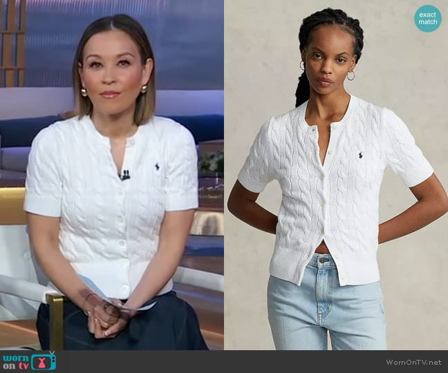 Polo Ralph Lauren Cotton Cable-Knit Short-Sleeve Cardigan worn by Eva Pilgrim on Good Morning America