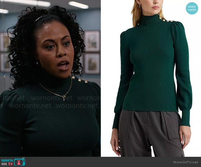 LAUREN Ralph Lauren Puff Sleeve Button Shoulder Top worn by Ariel (Vinessa Antoine) on So Help Me Todd