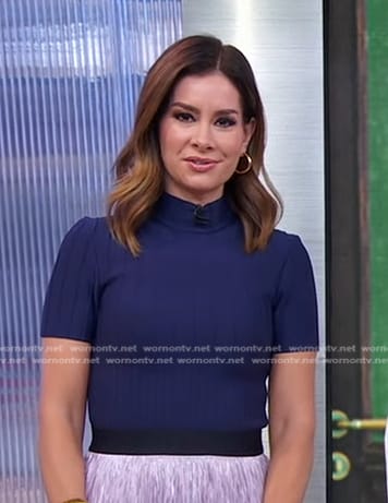 Rebecca’s navy ribbed short sleeve top on Good Morning America