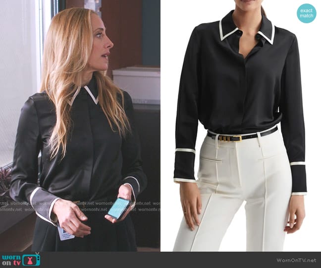Reiss Murphy Tipped Silk Shirt in Black worn by Teddy Altman (Kim Raver) on Greys Anatomy