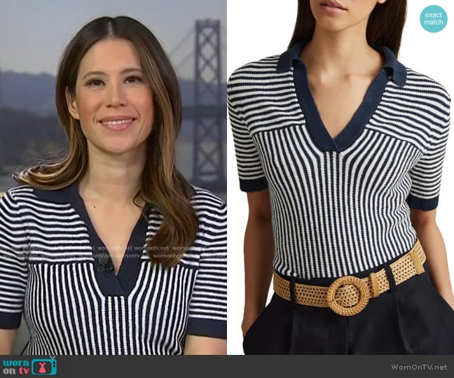 Reiss Stevie Collar Linen Blend Polo Shirt worn by Deirdre Bosa on NBC News Daily