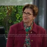 Rita’s green floral top and red jacket on Days of our Lives