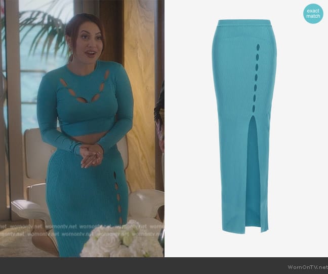Roberto Cavalli Ribbed long skirt with cut-out worn by Ana Torres (Francia Raisa) on Grown-ish