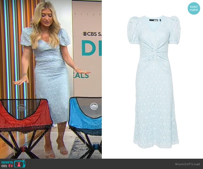 Rotate Birger Christensen Floral Lace Midi Dress worn by Ashley Bellman on CBS Mornings