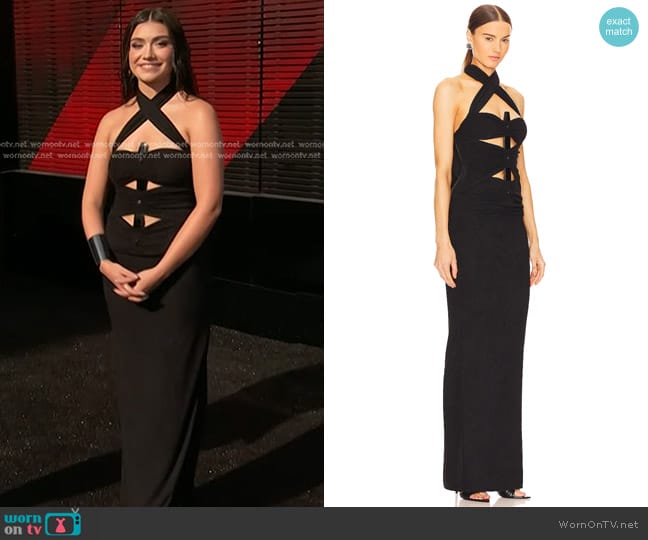 RTA Belt Inset Cut Out Maxi Dress worn by Gina Miles on The Voice
