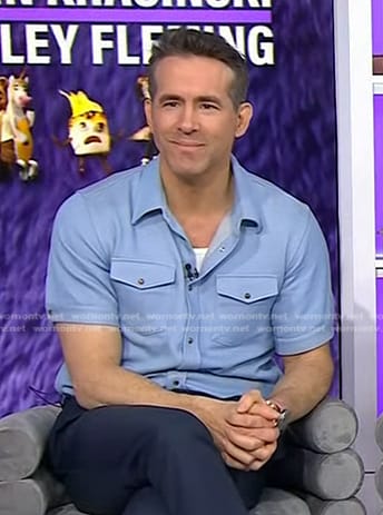 Ryan Reynolds’s blue short sleeve shirt on Today