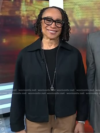 S. Epatha Merkerson’s black zip front jacket on Today