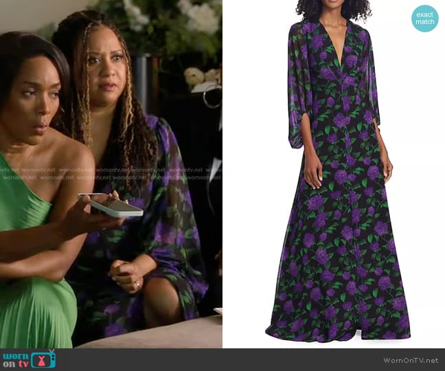Sachin & Babi Jenny Floral Chiffon Gown in Violet Garden worn by Karen Wilson (Tracie Thoms) on 9-1-1