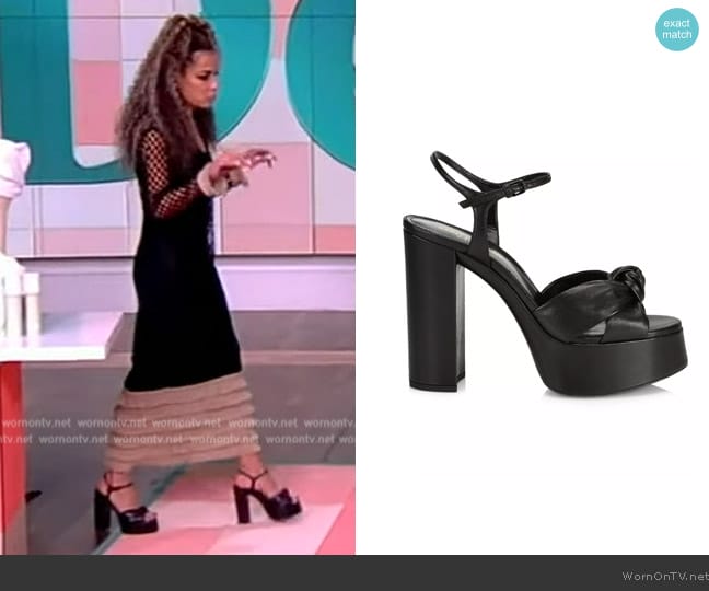 Saint Laurent Bianca Knotted Leather Platform Sandals worn by Sunny Hostin on The View