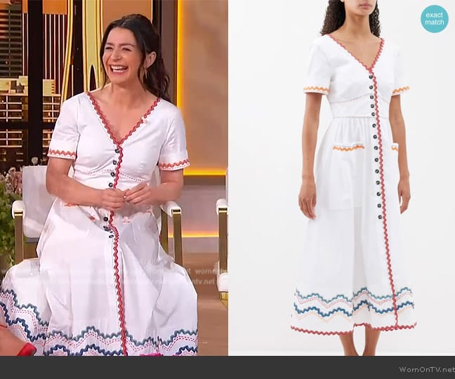 Saloni Luella-C embroidered cotton-blend midi dress