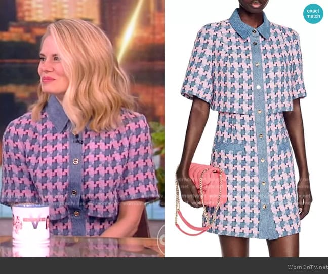 Sandro Amadora Denim Trim Houndstooth Tweed Mini Dress worn by Celia Keenan-Bolger on The View