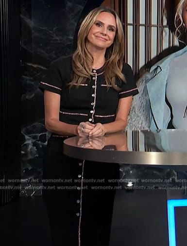 Keltie’s black cropped top and skirt on E! News