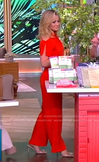 Sara’s red cold shoulder jumpsuit on The View