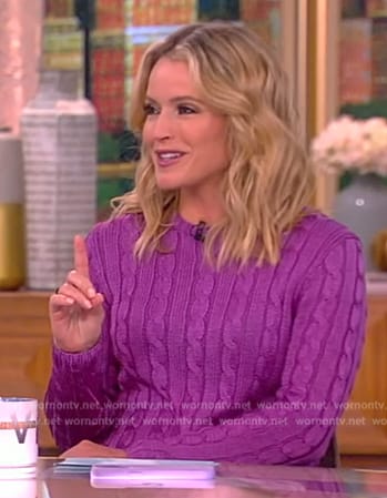 Sara’s purple cable knit sweater and white pants on The View