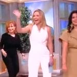 Sara’s white sleeveless tux jumpsuit on The View