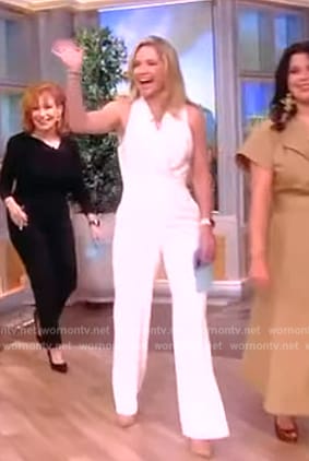 Sara’s white sleeveless tux jumpsuit on The View